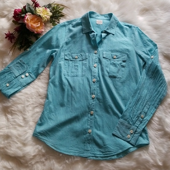 J. Crew Long Sleeves Light Blue Spring Button Down - Picture 1 of 6